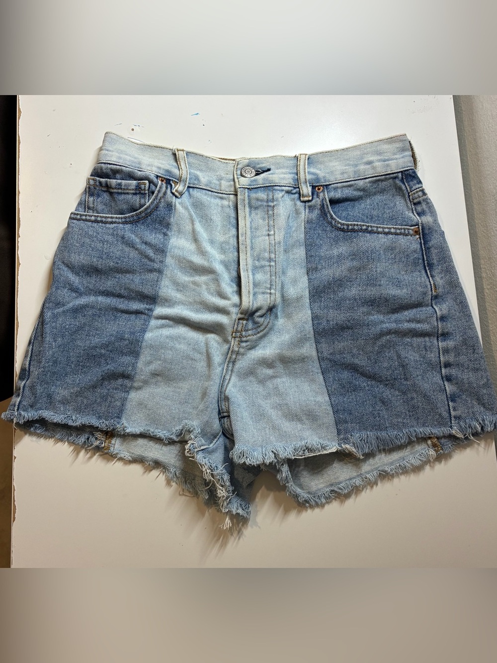 PacSun Two-Tone Light Blue Patchwork Denim Shorts